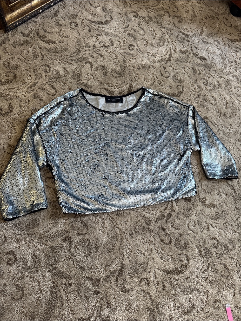 Silver Sequin Cropped Top